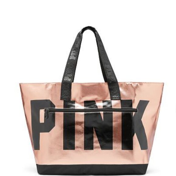 PINK Victoria's Secret Handbags - NWT Victoria's Secret PINK Rose Gold and Black Weekender Tote Bag